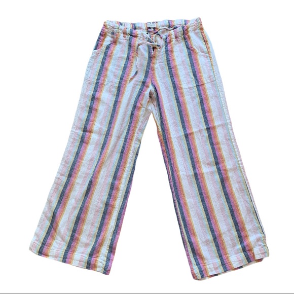 Just Living Pants - Belted Striped linen wide leg Palazzo pants L